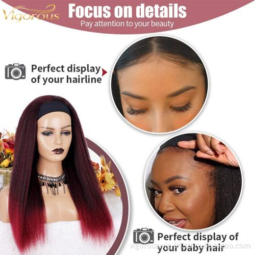 Kinky straight wholesale cheap ombre fiber hair for wig glueless non lace synthetic hair and wigs headband wig black women bulk